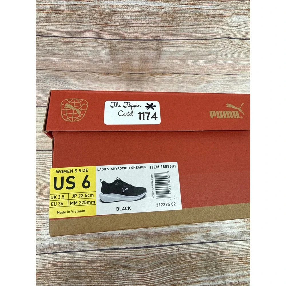 Puma Skyrocket Womens‎ Sneakers Black White Running Shoes 312395-02 Size 6